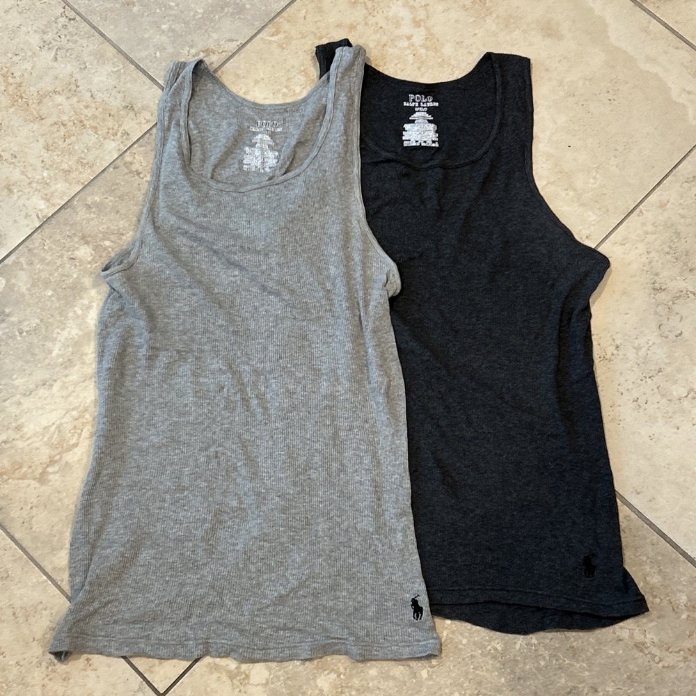 Lot of 2 Polo Ralph Lauren Tank Top Men Small Grey Classic Fit Ribbed Sleeveless